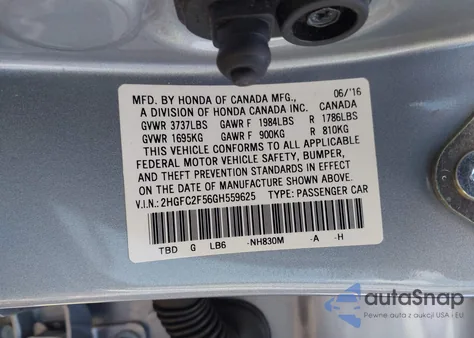 2016 Honda Civic Lx from USA, damaged, VIN 2HGFC2F56GH559625